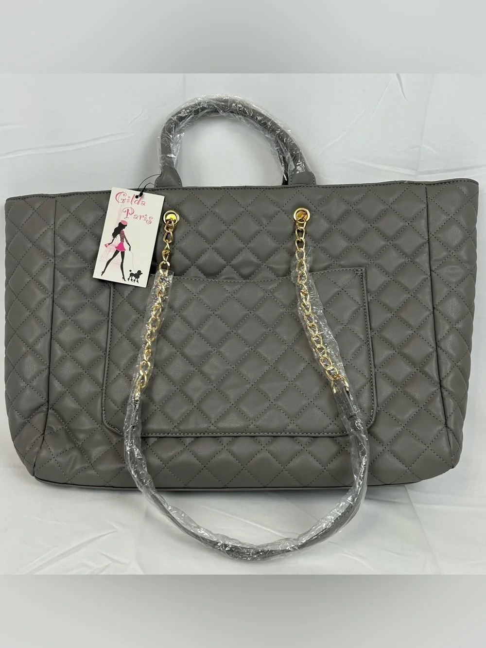 *NEW* Gilda Paris Large Quilted Tote Satchel Grey